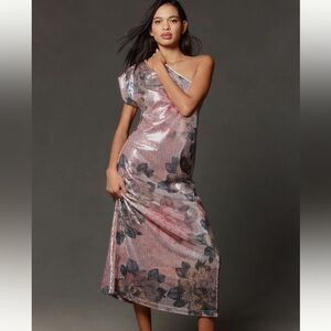 Porridge Floral Sequin One-Shoulder Dress